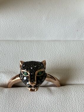 Effy Rose Gold Panther Ring with Black Pavé and Emerald  Eyes